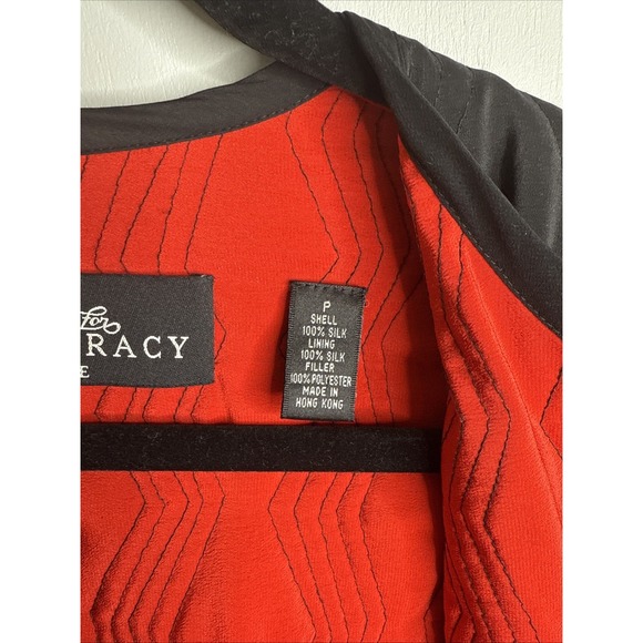 Vntg Womens Linda Allard For Ellen Tracy Petite Red/Black Silk Quilted Jacket - Picture 3 of 15